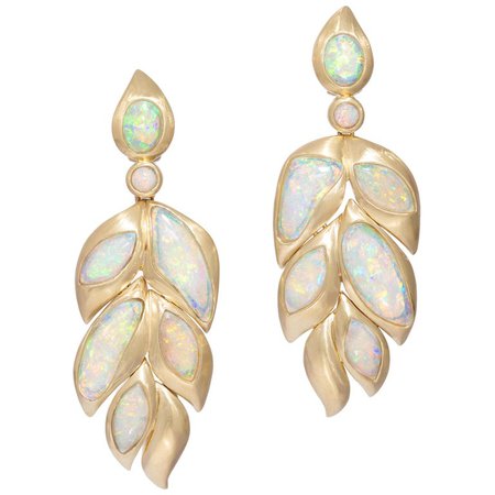 Flat Leave Shape Opal Earrings For Sale at 1stdibs