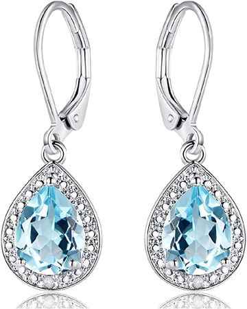 Amazon.com: Barzel 18K White Gold Plated Created Blue Topaz Drop Earrings With Diamon Accents (Blue Topaz): Clothing, Shoes & Jewelry