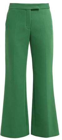 Marina Moscone - Kick Flare Twill Trousers - Womens - Green