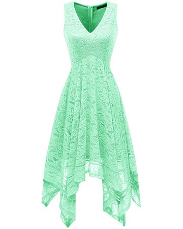 Bridesmay Women's V-Neck Sleeveless Asymmetrical Handkerchief Hem Lace Cocktail Dress at Amazon Women’s Clothing store:
