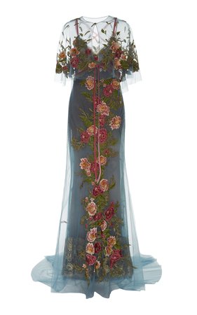 Floral Embroidered Tulle Gown by Marchesa | Moda Operandi
