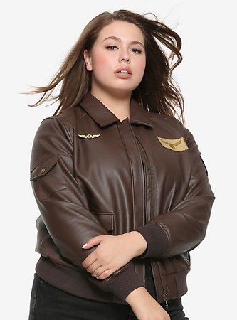 Her Universe Marvel Captain Marvel Cosplay Girls Faux Leather Aviator Jacket Plus Size