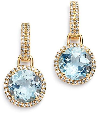 Kiki McDonough 18K Yellow Gold Grace Round Blue Topaz & Diamond Drop Earrings