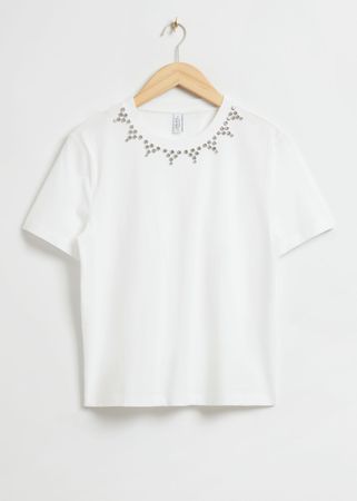Rhinestone-Embellished T-Shirt - White - Tops & T-shirts - & Other Stories US