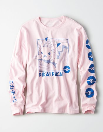 AE Long Sleeve Pokémon Graphic Tee, Pink | American Eagle Outfitters
