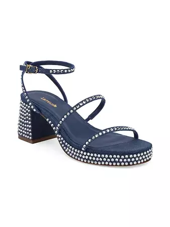 Shop Larroudé Gio Crystal-Embellished Denim Platform Sandals | Saks Fifth Avenue