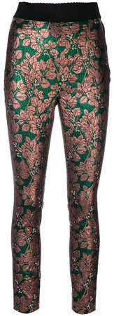 jacquard leaf print trousers
