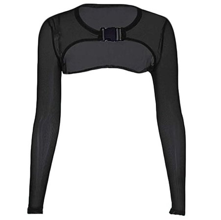 Amazon.com: Women Sexy Long Sleeve T-Shirt Blouse Buckle Mesh Crop Tops Pullover Clubwear (Black, S): Clothing