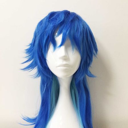 Men Blue Mullet Cosplay Wig. Two Tone Long Straight Layered | nevermindyrhead