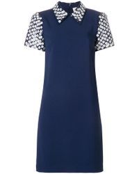 MICHAEL Michael Kors Synthetic Floral Sequined Collared Shift Dress in Blue - Lyst