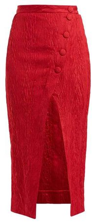 Crinkled High Rise Wrap Crepe Midi Skirt - Womens - Red
