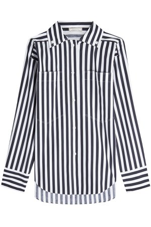 Striped Cotton Shirt with High-Low Hemline Gr. XS