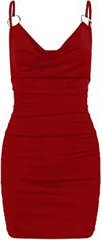 Amazon.com: Sexy Mini Dress for Women Stretch Side Slit Dresses Clubwear Spaghetti Straps Mini Dress V Neck Cute Dress (Red, XXL) : Clothing, Shoes & Jewelry