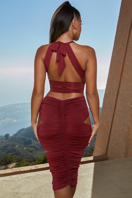 Twisted Love Ruched Halter Neck Midi Dress