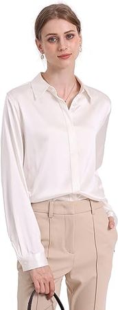 ACECOZY Premium Nature Silk Shirt for Women Long Sleeves Blouse Elegant Tops at Amazon Women’s Clothing store