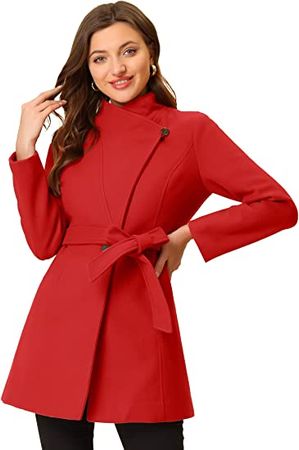 Amazon.com: Allegra K Women's Classic Stand Collar Long Sleeve Winter Belted Long Coat : Clothing, Shoes & Jewelry