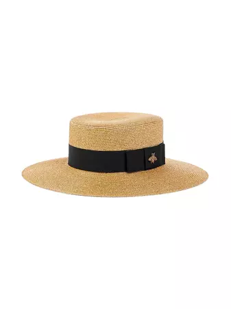 Shop Gucci bee-embellished boater hat with Express Delivery - FARFETCH