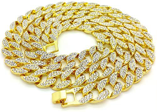 Mens Iced Out Hip Hop Gold tone CZ Miami Cuban Link Chain 8", 9", 20", 24", 30", 36" Necklace Bracelet (24") | Amazon.com