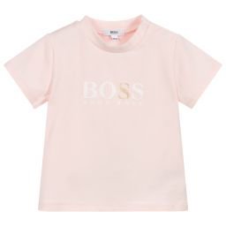 BOSS Kidswear - Pink Cotton Logo T-Shirt | Childrensalon