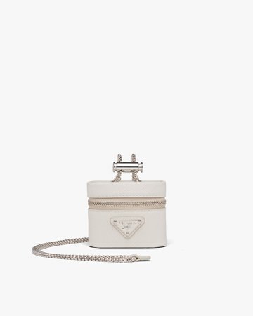 Chalk White Saffiano leather earphone case | Prada