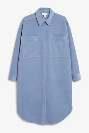 Corduroy midi shirt dress - Light blue - Midi dresses - Monki WW
