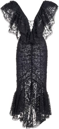Alessandra Rich Lace V Neck Dress With Volants