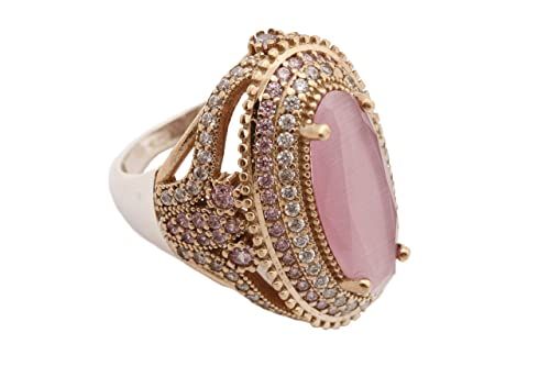 Amazon.com: Turkish Handmade Jewelry Long Oval Shape Pink Cat's Eye Quartz and Round Cut Topaz 925 Sterling Silver Ring Size Option : Handmade Products
