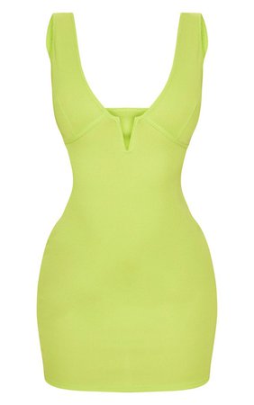 Lime Ribbed V Plunge Sleeveless Bodycon Dress | PrettyLittleThing USA