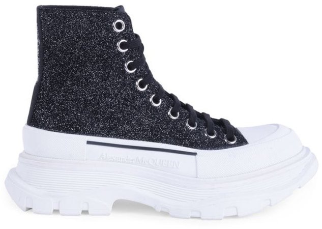 Women's Lug-Sole High-Top Glitter Leather Sneakers