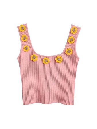 pink knit top with yellow flowers