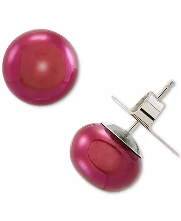 Macy's Cultured Freshwater Button Pearl (10mm) Stud Earrings in Sterling Silver - Cherry