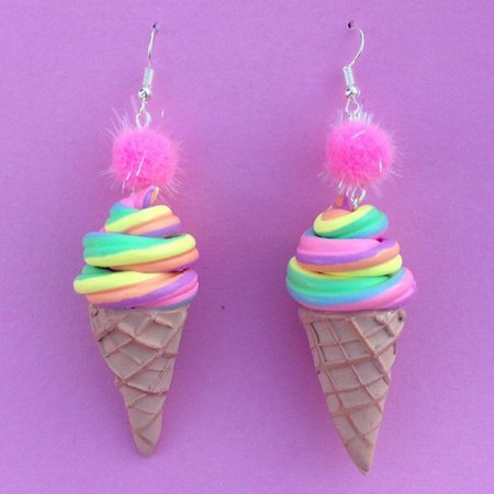 Mini kawaii rainbow icecream waffle cone shaped polymer clay | Etsy