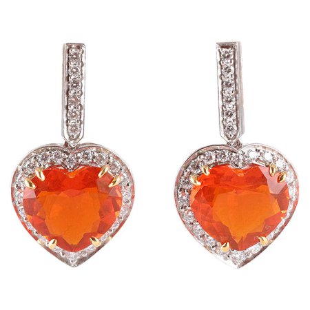 Tiffany and Co. Platinum 0.58 Carat Diamond 3.75 Carat Fire Opal Earrings For Sale at 1stDibs