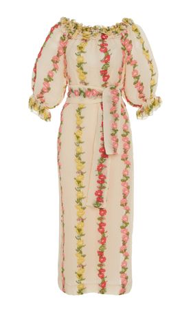 Ruffle Floral Midi Dress by Luisa Beccaria | Moda Operandi