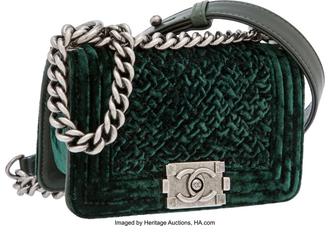 Chanel Dark Green Lambskin Leather & Velvet Mini Boy Bag | Lot #56221 | Heritage Auctions
