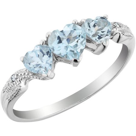 Aquamarine Triple Heart Diamond Ring