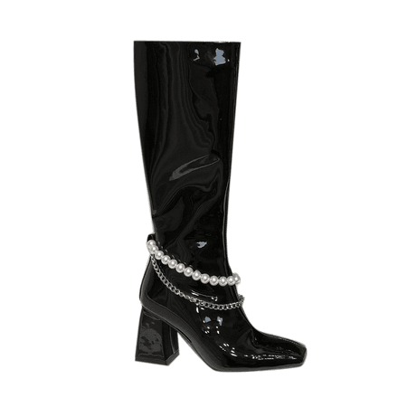JESSICABUURMAN - TIANE Pearl And Chain Patent Leather Knee High Boots