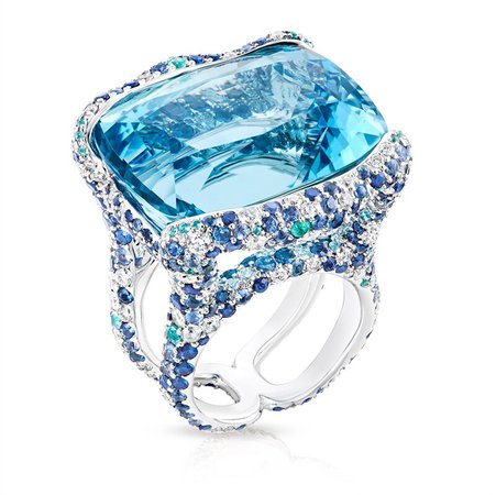 Emotion Katharina White Gold 39.70ct Aquamarine Ring With Diamonds & Blue Gemstones | Fabergé