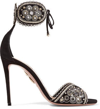 Jaipur Embellished Suede Sandals - Black