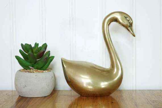 Brass Swan Vintage Swan Figurine Brass Bird Animal Decor