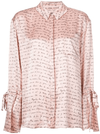Cinq À Sept Cinq A Sept Elisia Scripted French Text Silk Shirt In Bellini Pink | ModeSens
