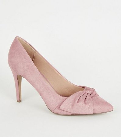 Wide Fit Pale Pink Suedette Block Heels | New Look