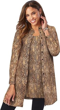 Jessica London Women's Plus Size Georgette Button Front Tunic Sheer Long Shirt at Amazon Women’s Clothing store