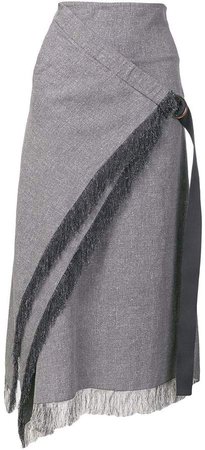 fringe trim wrap front skirt