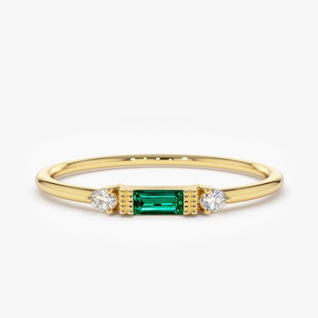 Emerald Ring / Baguette Emerald Ring / 14k Solid Gold | Etsy