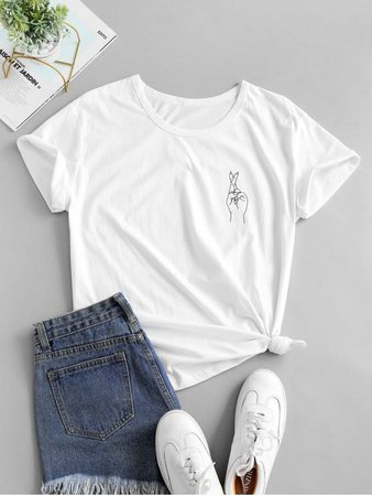 [37% OFF] [POPULAR] 2020 Finger Print Short Sleeve Casual T-shirt In WHITE | ZAFUL