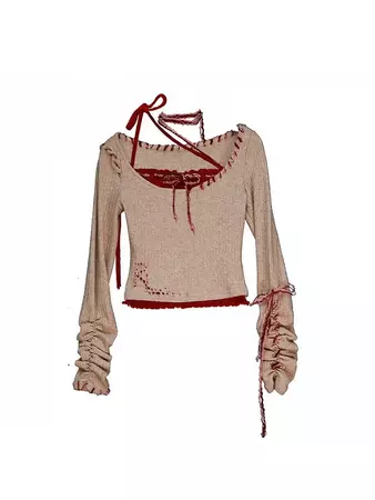 Memories of the First Snow Halter Neck Distressed Holes Fake Two-pieces Knitted Top