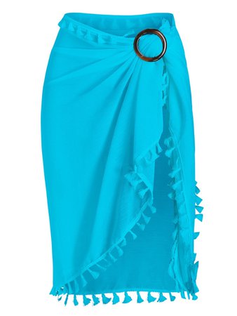 [25% OFF] Tassel Sheer Wrap Cover Up Sarong Skirt | Rosegal