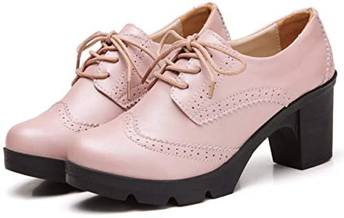 Amazon.com | DADAWEN Women's Classic T-Strap Platform Mid-Heel Square Toe Oxfords Dress Shoes Grey US Size 9 | Pumps