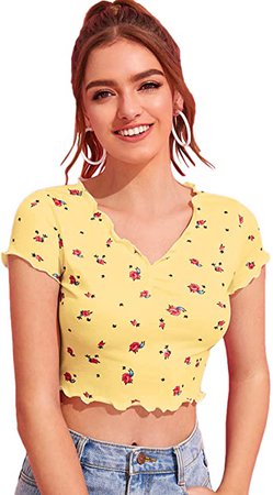 SweatyRocks Women's Basic Crop Top Short Sleeve Round Neck Tee T-Shirt at Amazon Women’s Clothing store
